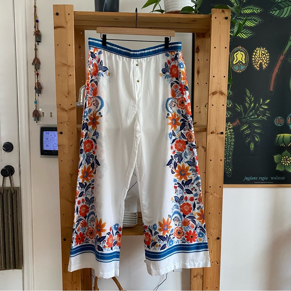Anthropologie White Blue Orange Floral Print Pajama Pants XL - Picture 4 of 16